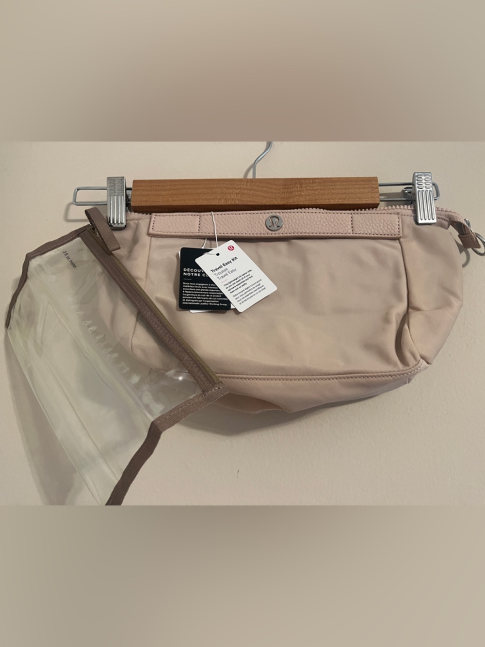 lululemon athletica beige-soft pink pouch with clear accessory sleeve